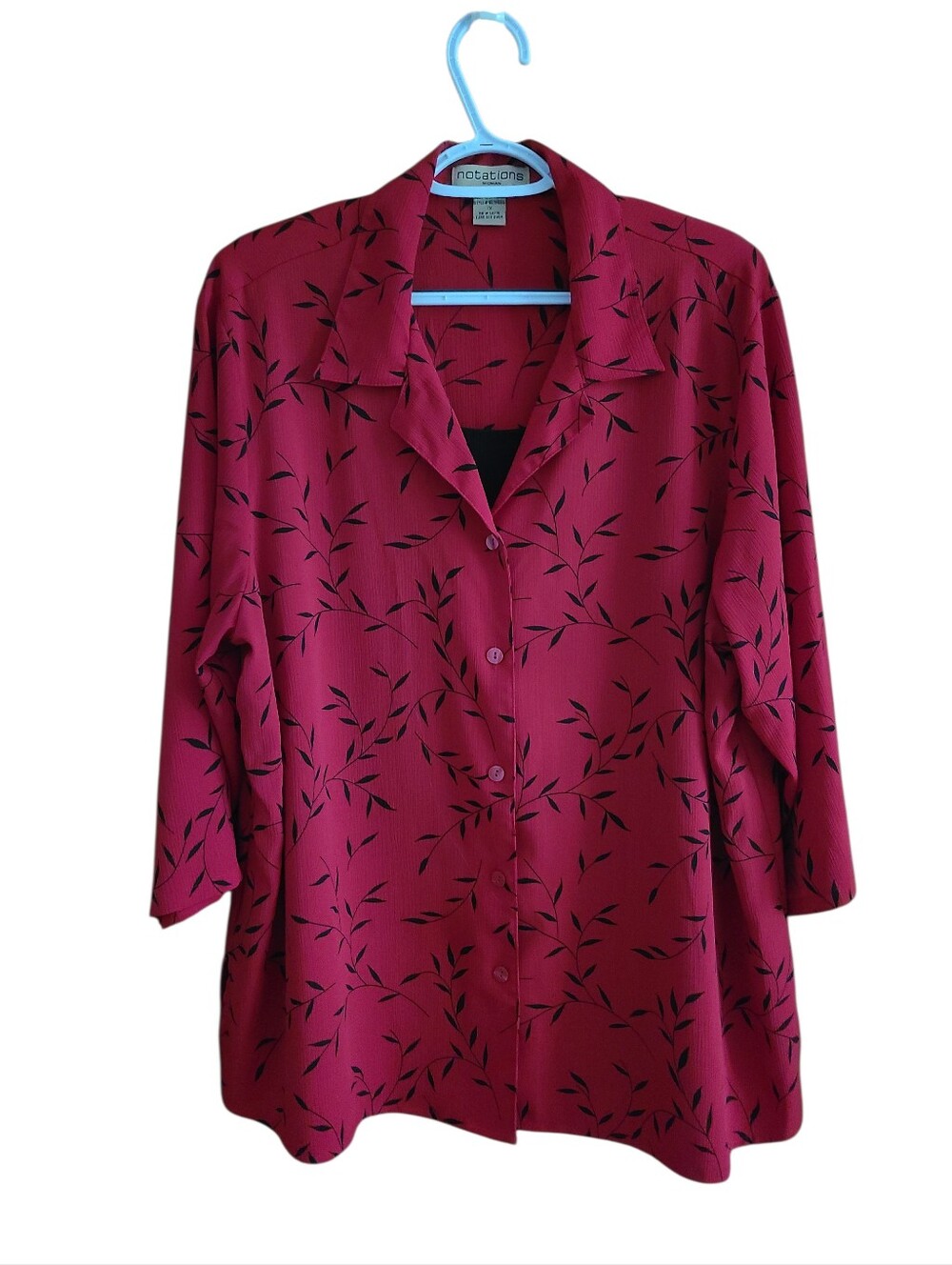 Notations Layered Red Black 2fer Blouse Top Plus Size 1X Button Down